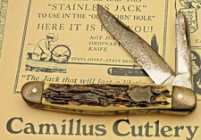Vintage 1930’s CAMILLUS SWORD BRAND Serpentine Jack Knife Imitation Stag Handles