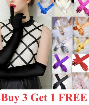 Women's Satin Long Gloves Opera Wedding Bridal Evening Party Prom Costume  Glove. | eBay