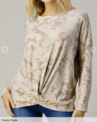 Crepas Ext PLUS Twist Banded Hem Dolman Cozy Knit Top Long Sleeve TAUPE 4X 5X 6X