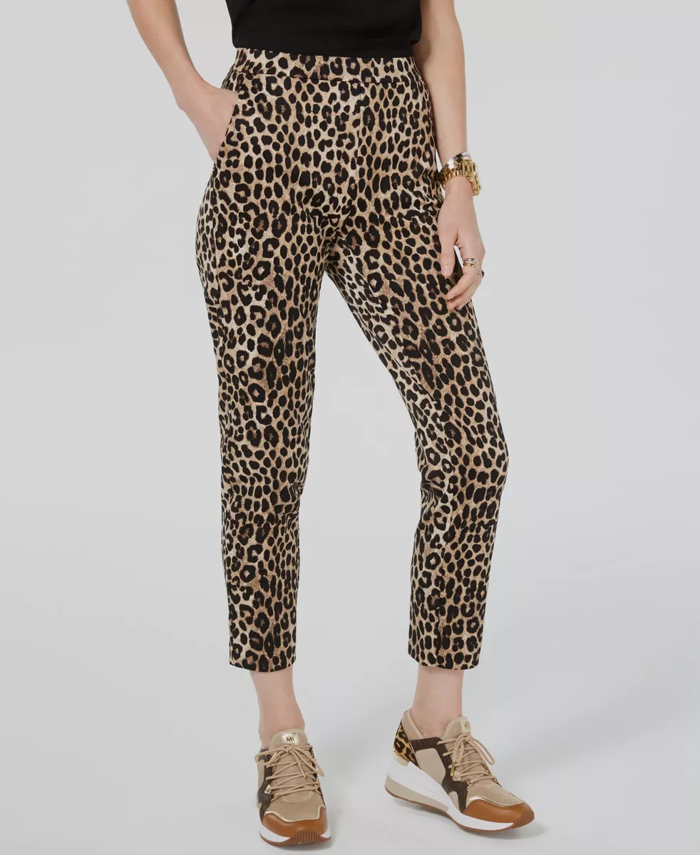 $78 Michael Kors Women's Brown Leopard Print Slim Ankle Pants Size