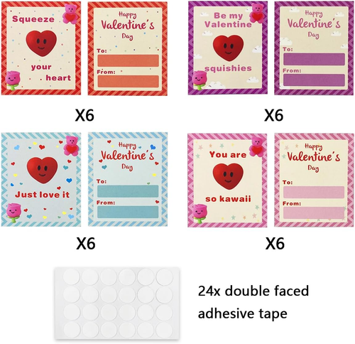 24 PCS Valentines Day Cards with Mochi Squishy Toys Squishies for Kids School Cl - Picture 3 of 12