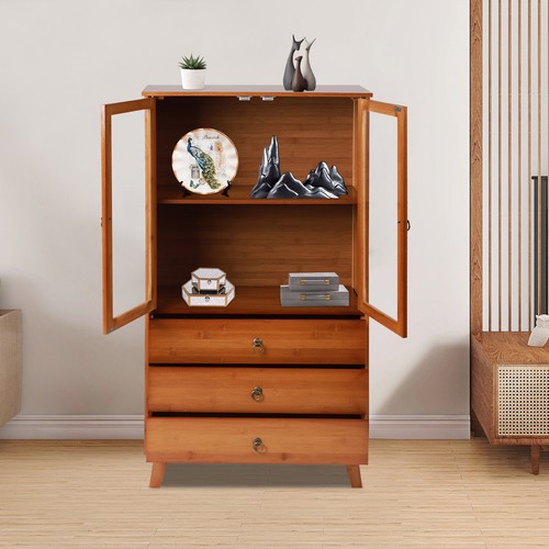Elegant Bamboo Wood Cabinet with Dual Doors and Three Drawers for Storage - Picture 5 of 19