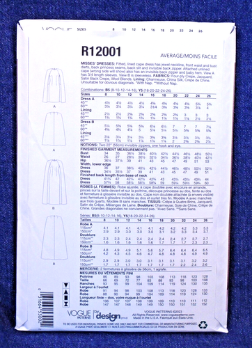 Vogue Pattern R12001 Dramatic Fitted Caped Long Dress Evening Gown 18-26 Uncut - Picture 2 of 2