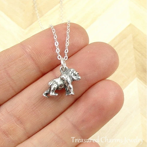 925 Sterling Silver Gorilla Charm Necklace Monkey Ape Zoo Pendant Jewelry NEW