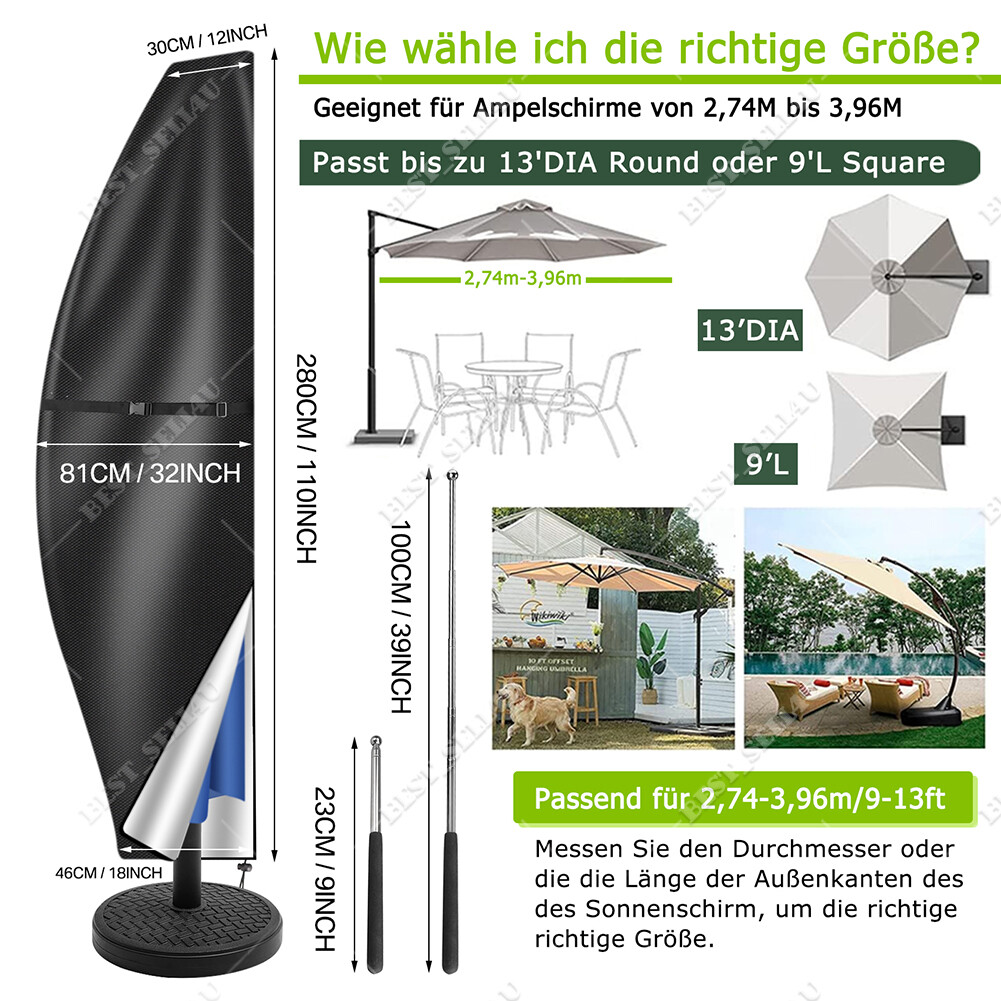 SML Sonnenschirmhülle Abdeckung Schutzhülle für Ampelschirm Abdeckhaube Garten