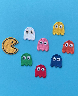 8 x Bügelbild, Aufbügler, Aufnäher, Patch für PAC MAN* + DIE BÖSEN GEISTER* Fans