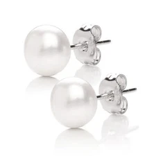 Sterling Silver Real Genuine Freshwater Culture Pearl Stud Earrings Gift for Her