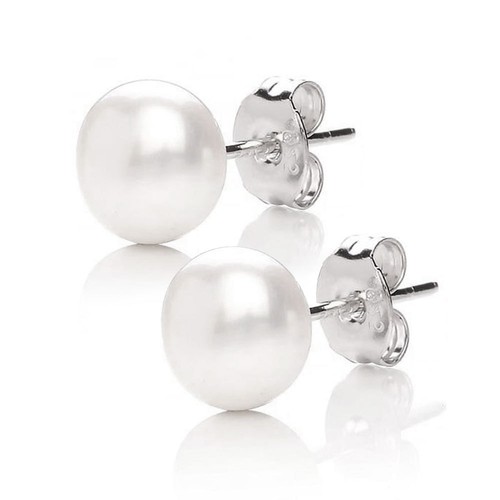 Sterling Silver Real Genuine Freshwater Culture Pearl Stud Earrings Gift for Her - Picture 1 of 8