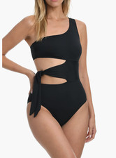 La Blanca L20448 Black One Shoulder Side-Tie One-Piece Swimsuit Size 12