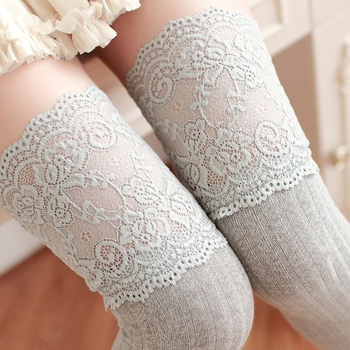 Women's Ladies Over-The-Knee Long Socks Lace Striped Thigh High Soft Stocking - Picture 6 of 25