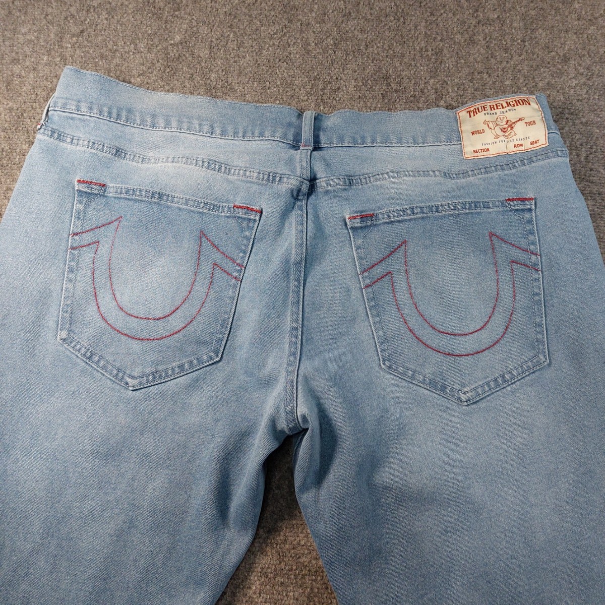 True Religion Geno Relaxed Slim Jeans Men's 42x31 RED Stitch Denim