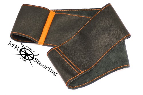 FOR 2010-2015 VOLKSWAGEN TOURAN REAL LEATHER STEERING WHEEL COVER + ORANGE STRAP - Picture 3 of 5