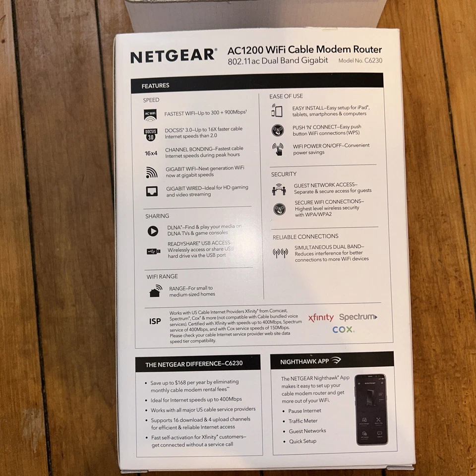 NETGEAR Cable Modem - Built-in WiFi Router C6230 AC1200 WiFi Speed DOCSIS SEALED - Image 3 of 4