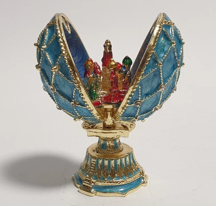 Handmade Faberge Egg style, Swarovski Crystals, Enameled Metal Egg Jewelry Box