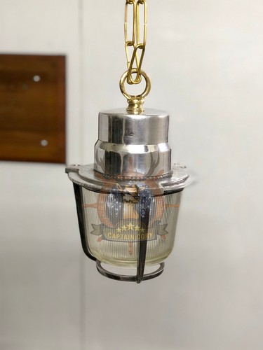 Reclaimed Ship Old Aluminum Marine Cargo Ceiling Antique Hanging Light Set of 2 - Picture 3 of 10