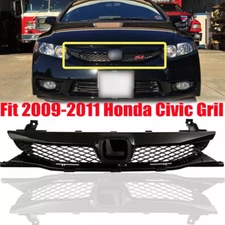 For 2009 2010 2011 Honda Civic Sedan Front Bumper Gloss Black Grille Mesh Grill