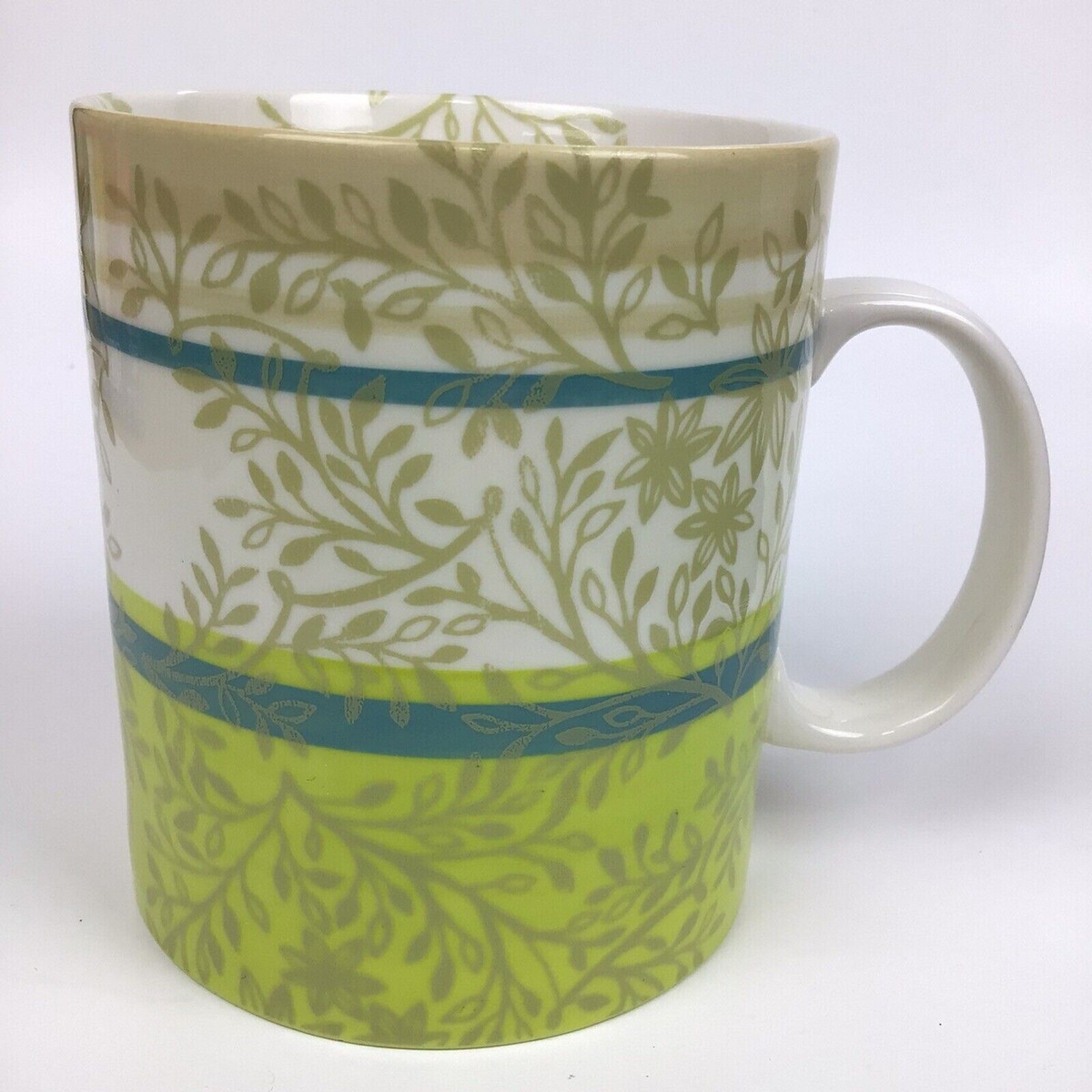 Starbucks Green with Teal Band W/ Leaves Zen Floral 14oz Coffee Mug 2008 |  eBay
