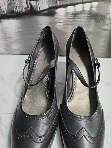 Croft Barrow Black Leather 3" Heels Pump Mary Jane Elastic Slip-On Shoes 11M - Picture 8 of 8
