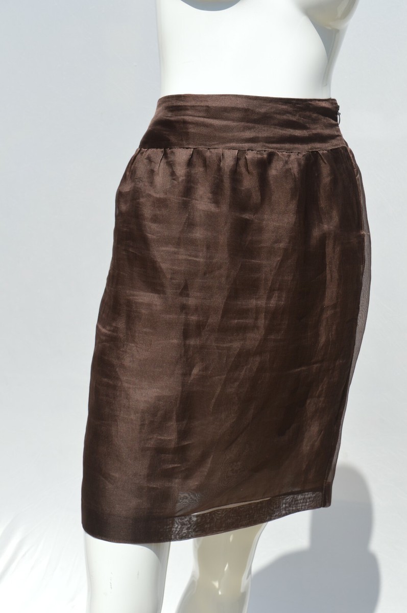 Vintage PRADA brown sheer lined silk short skirt size 38
