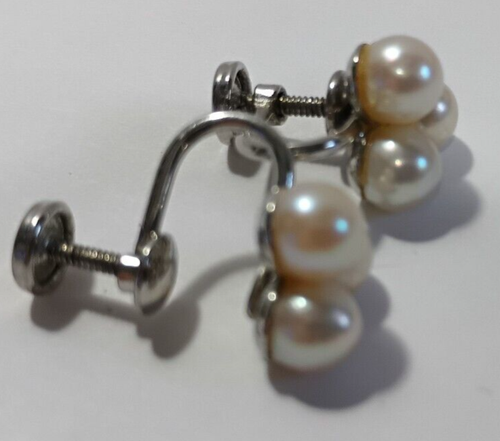1/20 12K Gold Filled Faux Pearl Earrings Silver Toned Screw Back Dainty Vintage - Picture 4 of 5