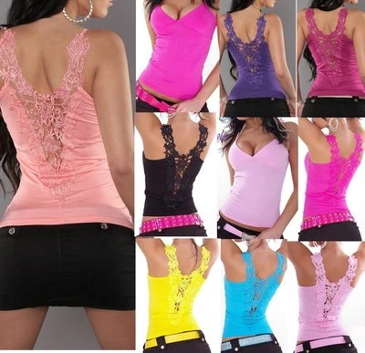 Sexy Miss Women Spaghetti Strap V-Top Girly Lace Embroidery Back XS/S New - Image 1 of 2