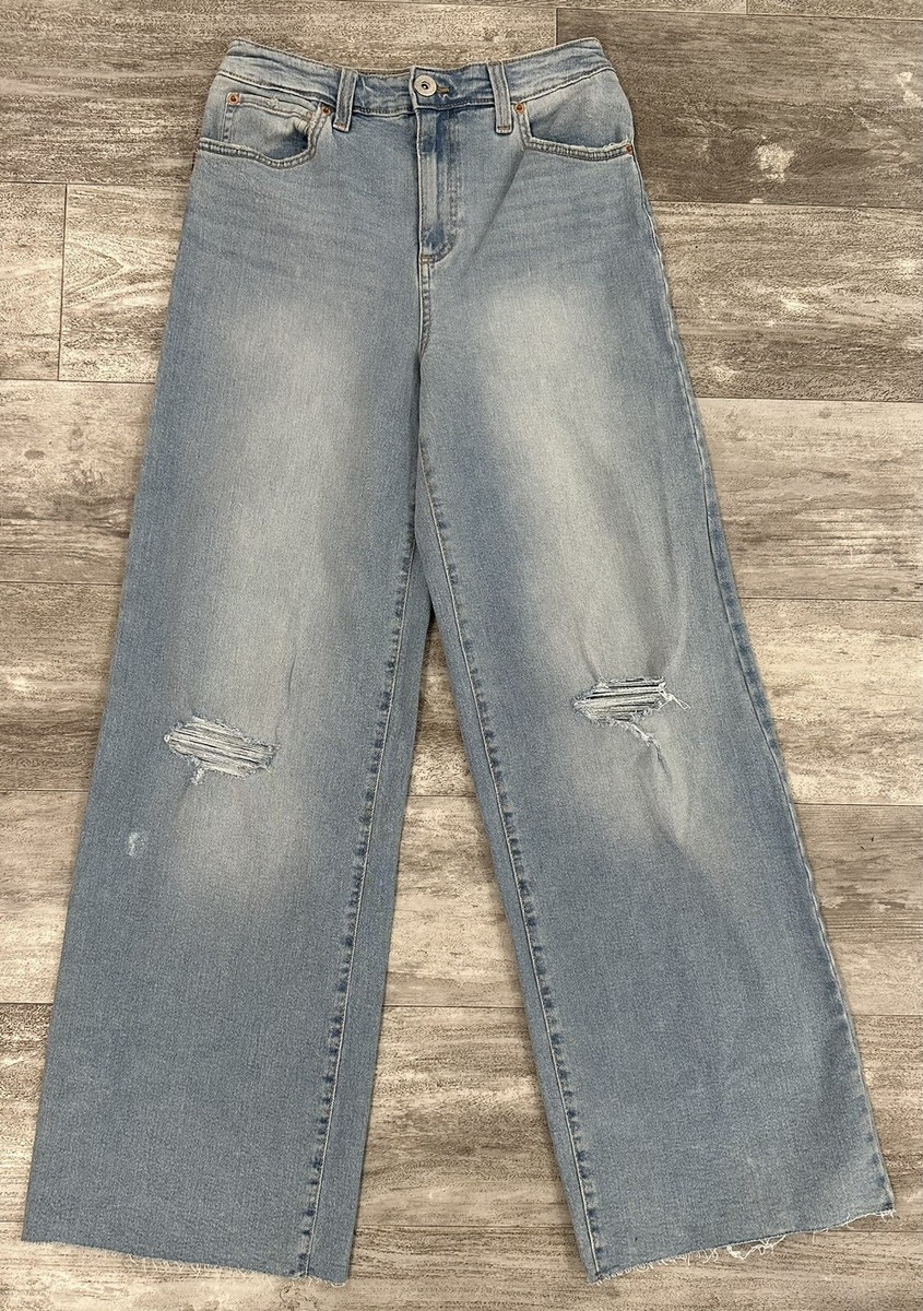 INC Denim Wide Leg Womens Jeans Size 4/27 Indigo Raw Hem High Rise