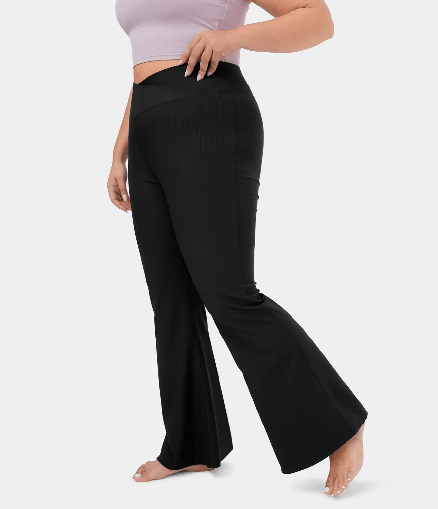 Halara Black High Waisted Crossover Stretchy Plus Super Flare Pants Size 3X
