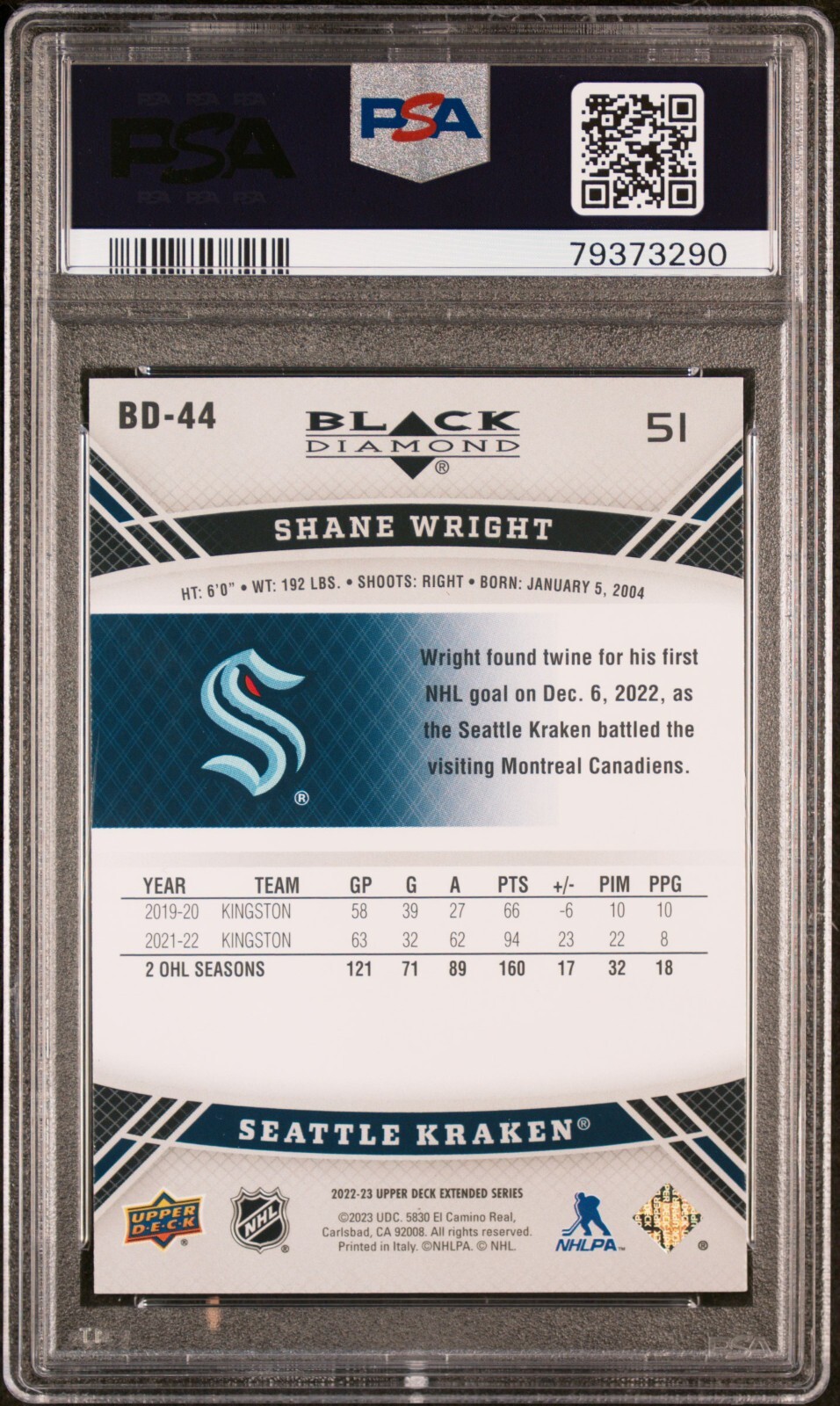 Shane Wright 2022-23 Upper Deck Black Diamond Retro Rookie Gems #BD-44 view 2