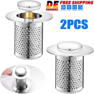 2PCS Waschbeckenstöpsel mit sieb (34-40mm) Pop up mit Haarsieb Universal DE