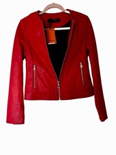 Trussardi Jeans Women’s Red Leather Jacket Size 40 It (us Size Small/ 4)- Fitted