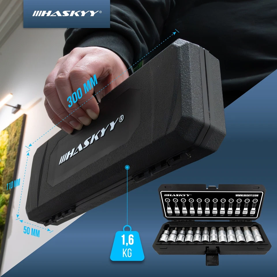 HASKYY 1/2 Zoll Innensechskant Inbus Schlüssel Nuss Set 5-22 mm Stecknüsse 12tlg - Bild 4 von 4