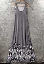 Sunny Girl Womens Maxi Dress Size 8 Navy Blue White Stretch Knit Sleeveless