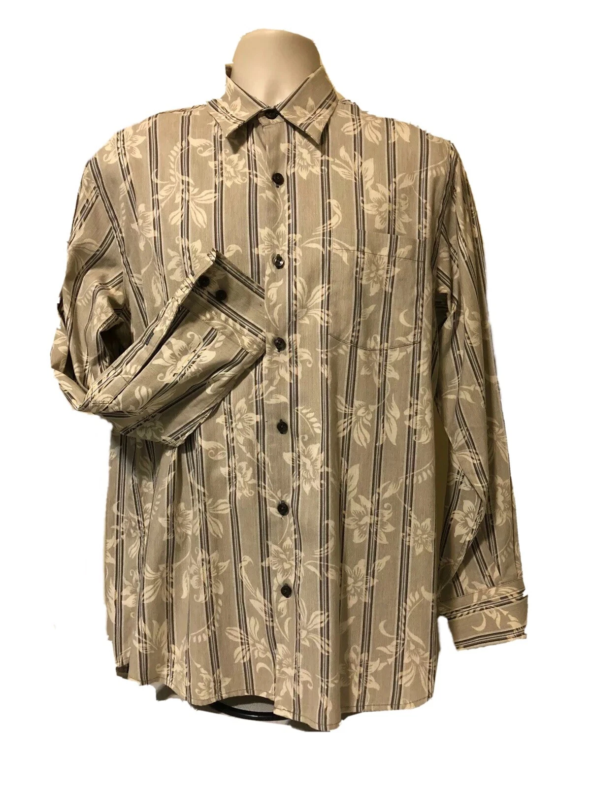 RARE FLORAL MENS TOMMY BAHAMA LS BUTTON FRONT SHIRT SIZE MEDIUM SILK COTTON EUC