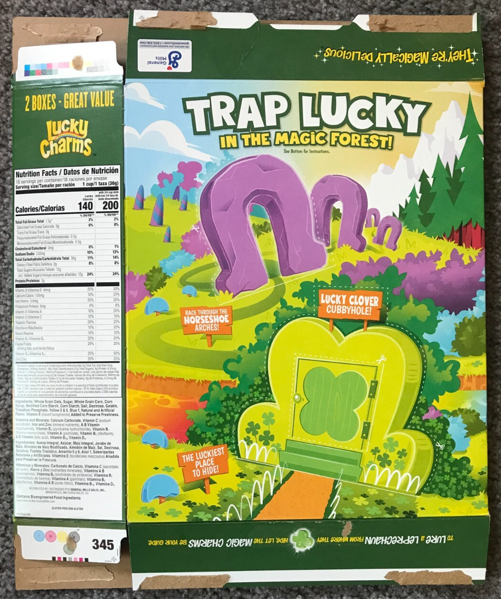 EMPTY Lucky Charms Leprechaun Trap LE 2-Bag Cereal Box FLAT St