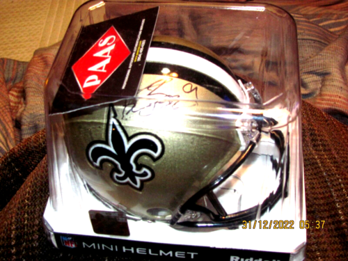 MINI CASCO DE FÚTBOL AMERICANO DREW BREES / AUTOGRAFIADO FIRMADO NEW ORLEANS SAINTS / CERTIFICADO DE AUTENTICIDAD