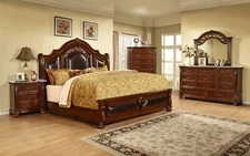 6PC Eastern King Traditional Bedroom Set Solid Wood Furniture Set, Cherry Finish