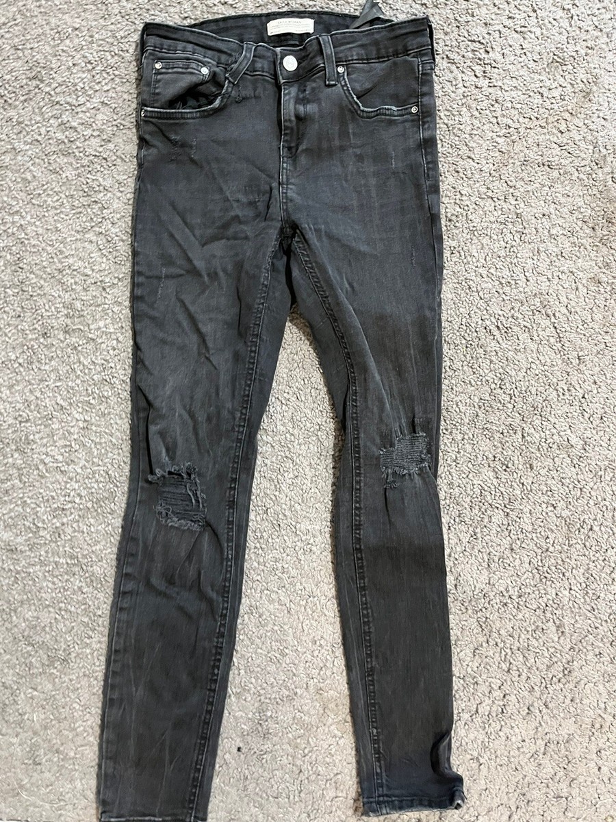 Zara Woman Premium Denim Collection Black Skinny Jeans, Size Zip Up