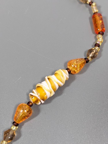 Coastal Boho Brown Art Glass Amber Color Necklace 20 inch - Picture 5 of 9