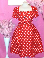 WOMEN PLUS SIZE RED PIN UP WITH WHITE POLKA DOT DRESS ( IN SIZES XL , XXL )