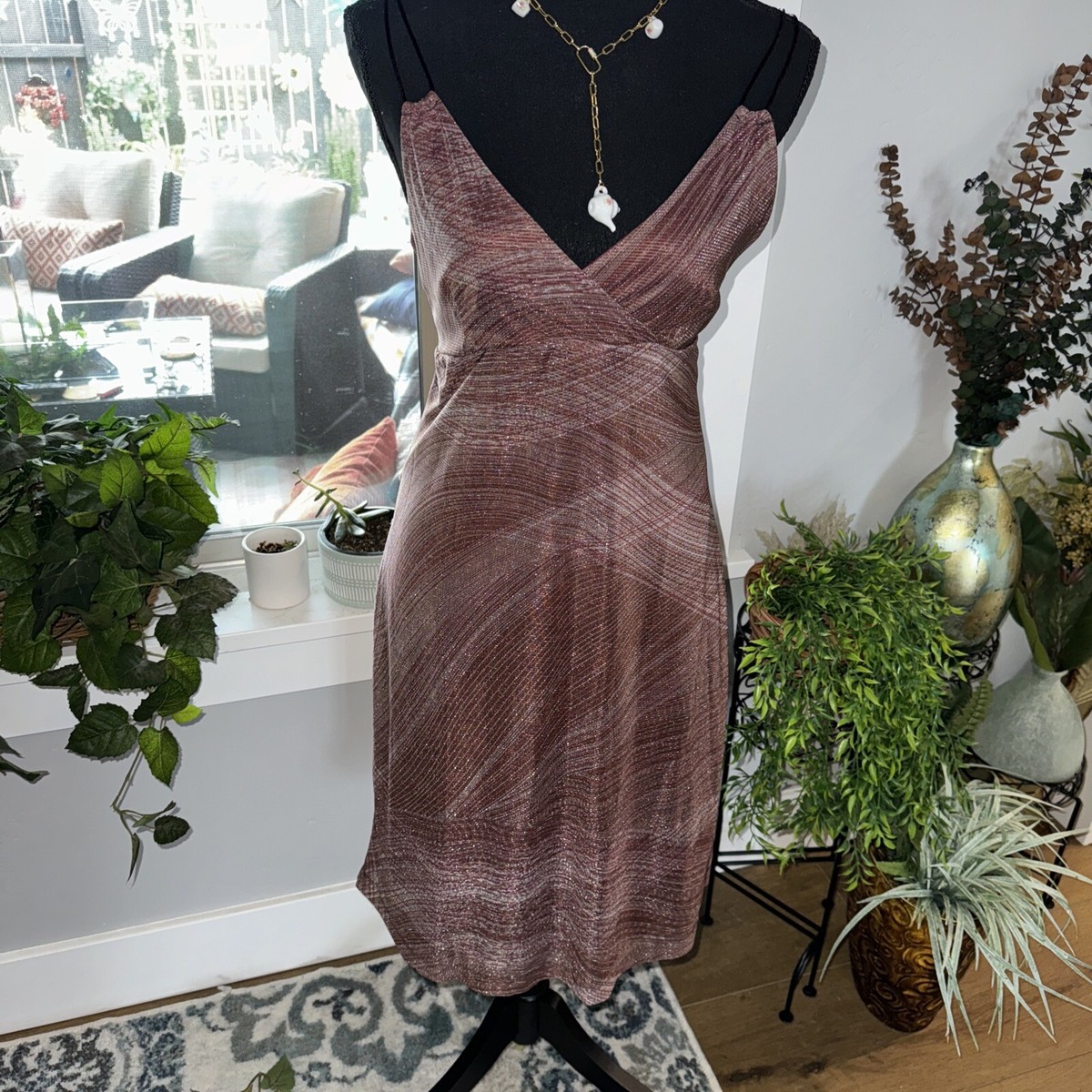 Vintage Y2K EXPRESS brown Pink Club Dress Metallic Strappy Iconic 90s 00s  7/8