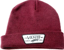 Vans Men's Milford Logo Patch Beanie Skull Cap Hat OSFA Port Royale Red NWT