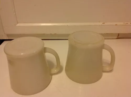 2 /Pair Vintage Fire King Oven Ware IVORY D Handle Cup Mugs Made USA