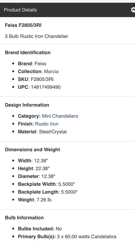 FEISS ОСВЕЩЕНИЕ F2805/3RI ДЕРЕВЕНСКИЙ ЖЕЛЕЗА ЛЮСТРА КРИСТАЛЛ НОВЫЙ В КОРОБКЕ - Изображение 2 из 3