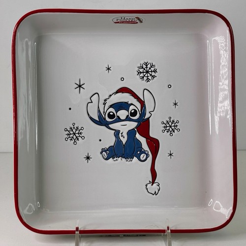 Painted Casserole Dish Stitch Christmas Santa Hat 9" Ceramic New - Picture 1 of 5