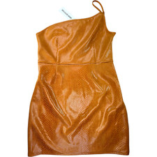 Urban Outfitters One Shoulder Faux Leather Snake Top Mini Dress Brown L Y2K NWT