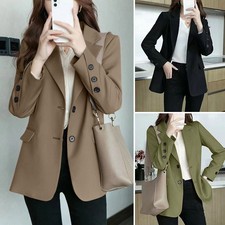 Uk Women Lapel Neck Long Sleeve Tops Blazer Vintage Ladies Coat Jacket Suit Plus