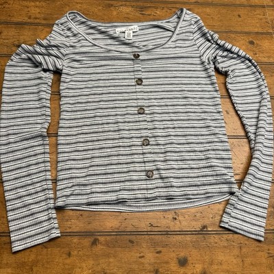 Eye Candy Women s Medium Long Sleeve Shirt Faux Button Micro-ribbed