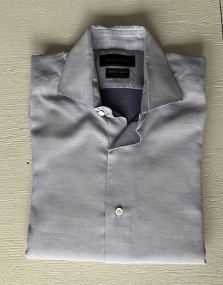 Massimo Dutti Men s Blue Strip Cotton Dress Shirt Sz 15.5 Made In Spain