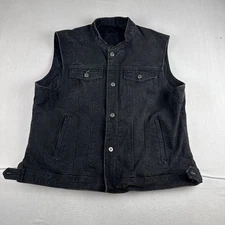 Street & Steel Mens Black Denim Motorcycle Jacket Vest 2XL Biker Sleeveless