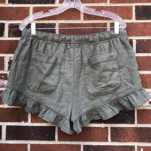 AE Stretch Linen-Blend Ruffle Short army green medium American Eagle - Picture 2 of 5